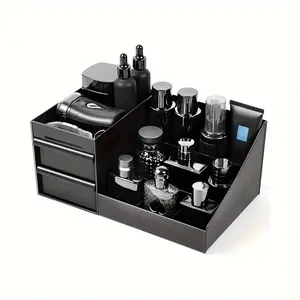 Men'S Perfume Storage Box - a Black Cosmetic Organizer with Multiple Compartments, Suitable for Bathroom Countertops - The Birthday Gift for Men, Perfume Storage, Modern Aesthetics, Durable Plastic, Cosmetics Organizer Storage