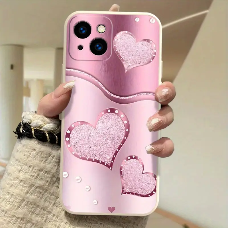 This pink diamond-patterned, shimmering TPU full-coverage electroplated lens glass phone case is drop-proof and non-slip, suitable for iPhone 17, 16, 15, 14, 13, 12, 11, and Samsung models. It makes a great gift for friends or family.