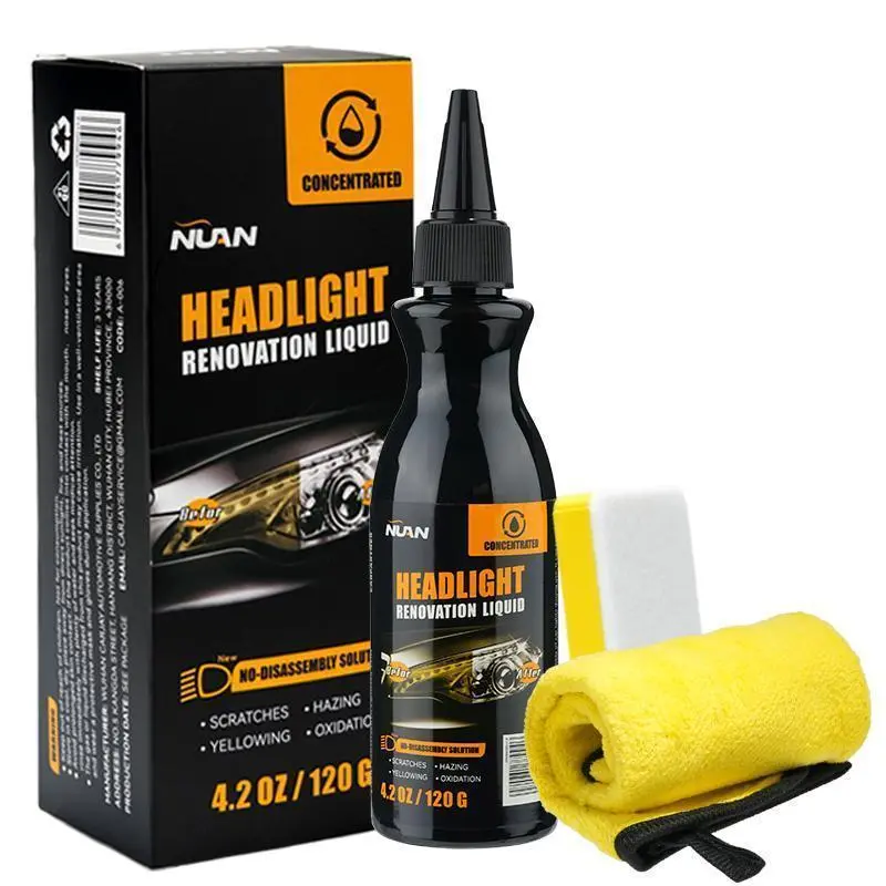 NUAN No-Drill HeadlightRestoration Paste, Easy DIYHeadlight Cleaner Kit withPolishing Pad for CloudyYellow Car Headlights
