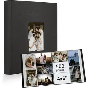 Photo Album 4x6 500 Pockets 1pc, Large Capacity Photo Book Album with Front Window, Picture Album for Family Wedding Anniversary Baby Travel, Black