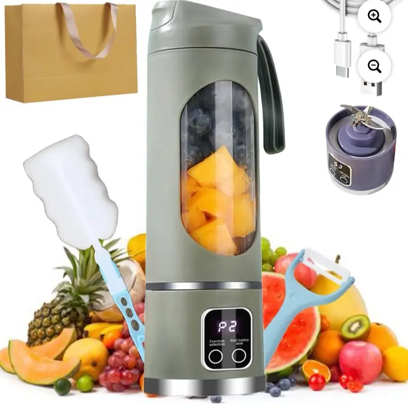 Portable Electric Juicer Compact Efficient for Fresh Squeezed Juice USB C Rechargeable Battery Powered Personal Size Blender with Stainless Steel Blades