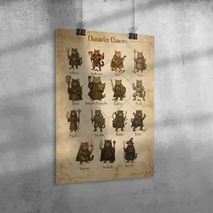 DND Cat Poster Funny Character Clawses Art for D&D Lovers