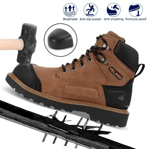 Men's Steel Toe Work Boots Non Slip Comfortable Leather Boots Puncture-Proof Outdoor Breathable Mens Work Boots Footwear Men Walking Shoes