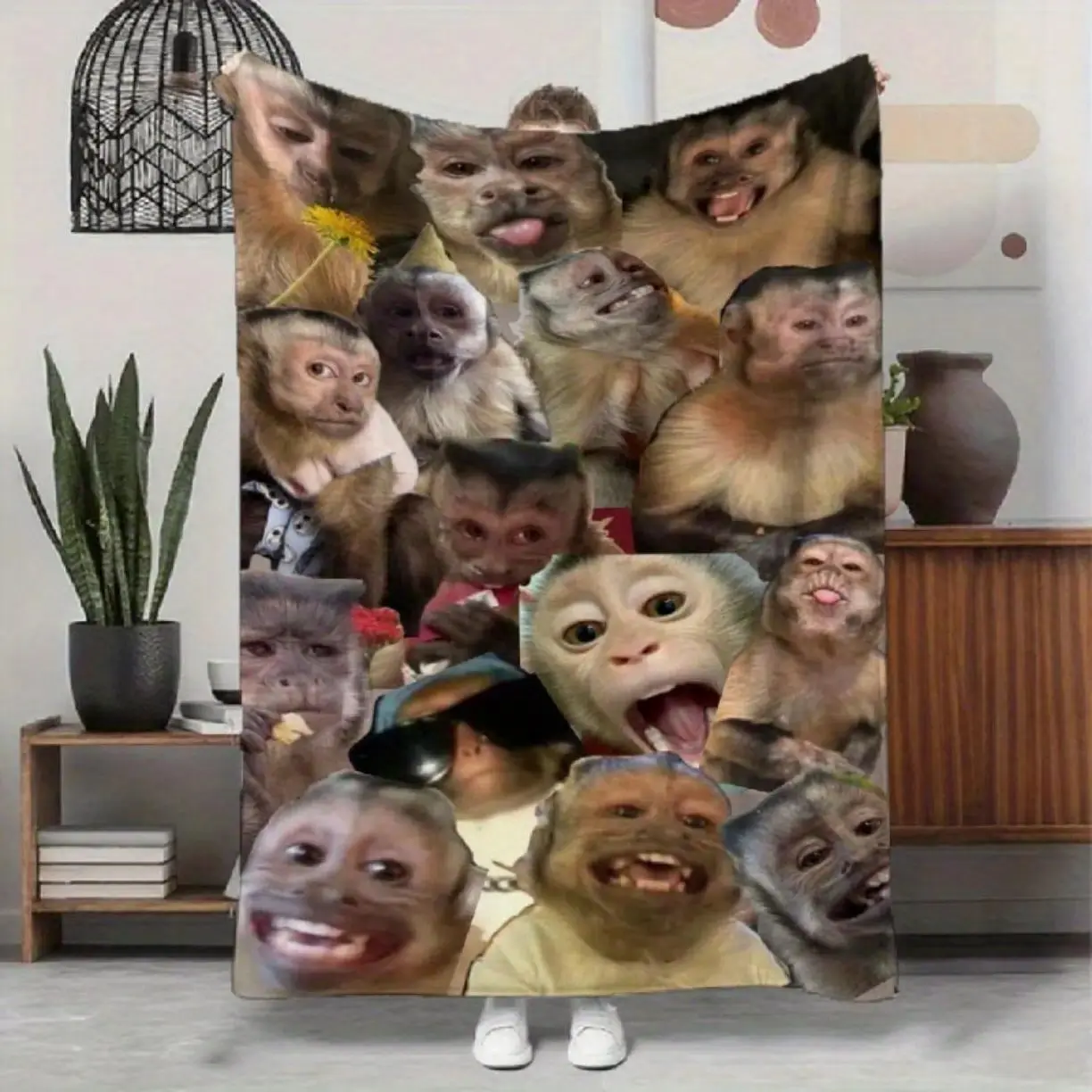 Funny Monkey Face Collage Blanket Funny Blanket Monkey Blanket - Soft Flannel Blanket Suitable For Sofa Beds Living Rooms Pranksters Gift Birthday Gifts