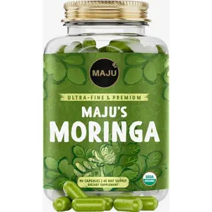 Maju Superfoods Organic Moringa Capsules, Oleifera Leaf, Extra-Fine Quality Moringa Leaves, Dried Drumstick Tree Leaves, Organic Moringa Powder Extract Supplement Capsules from Plant (90 ct)
