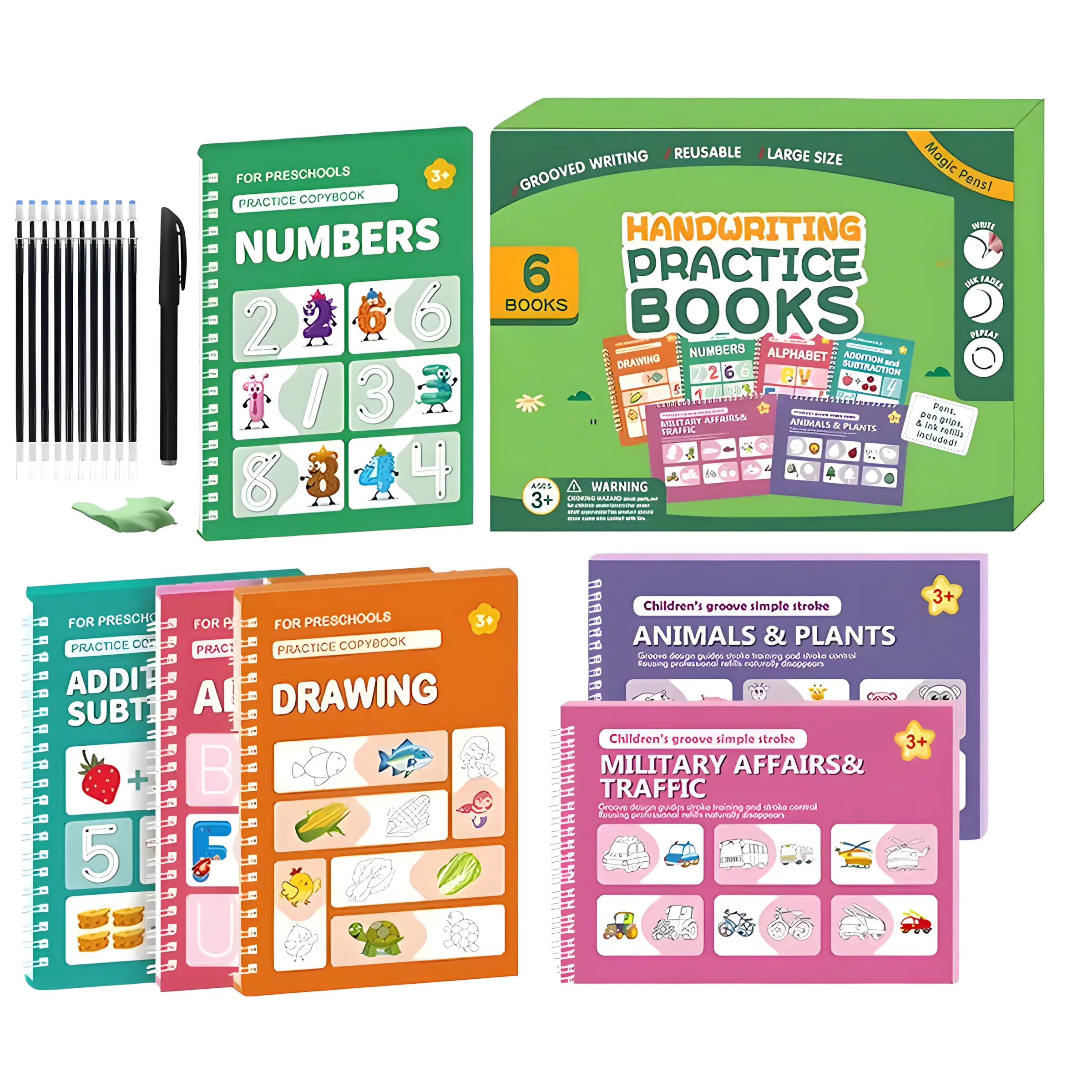 Kids DIY Art & Craft Kit with Magic Pen - Reusable Focus-Boosting Drawing Set, 6 Groove Tracing Books, Montessori Learning Tool, Eco-Friendly Screen-Free Toy, Preschool Supplies, Toddler Birthday Gift for Creativity (Ages 3+)