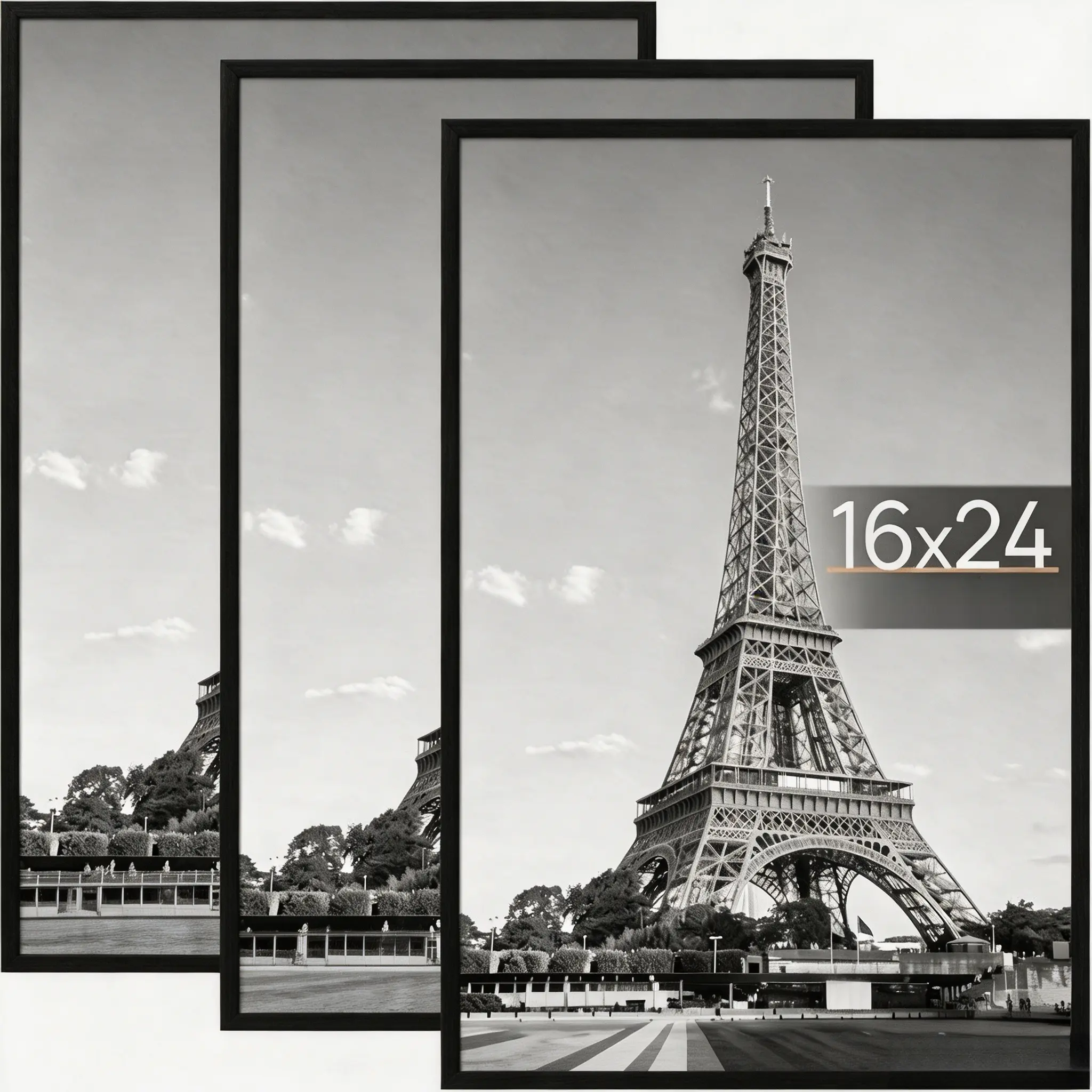 16x24 Black Picture Frame 3-Pack, Scratch-Resistant Poster Frame 16 x 24 for Photo Gallery - Slide-in Frame, can be hung horizontally or vertically on the wall