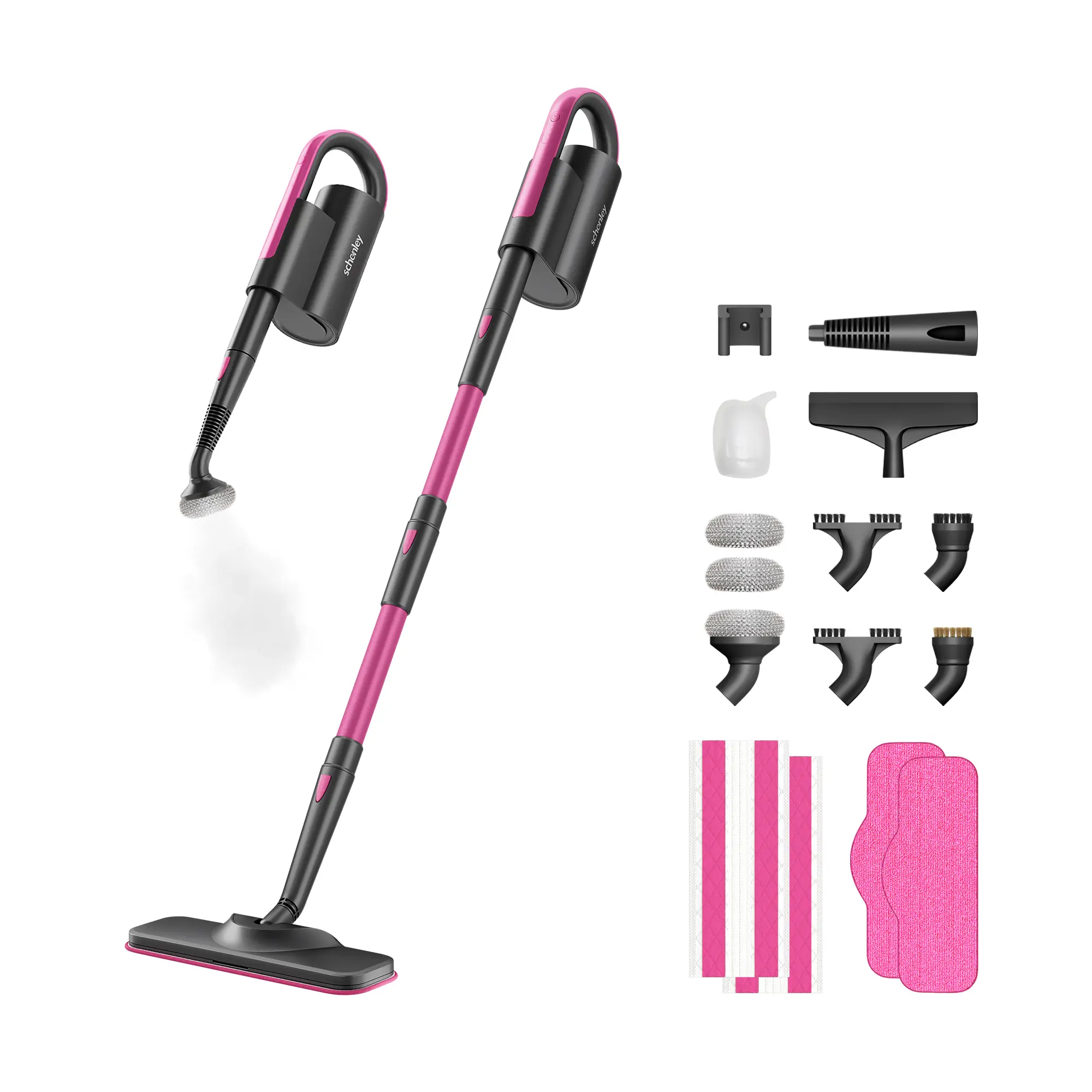Schenley 19-in-1 Corded Cleaning Tool Steam Mop - Dual-Rod Design, Detachable Handheld Steamer, Multi-Purpose Accessories, Washable Microfiber & Disposable Pads, Multi Surface Steam Floor Steamer Machine for Deep Clean & Hand-Held Polishing