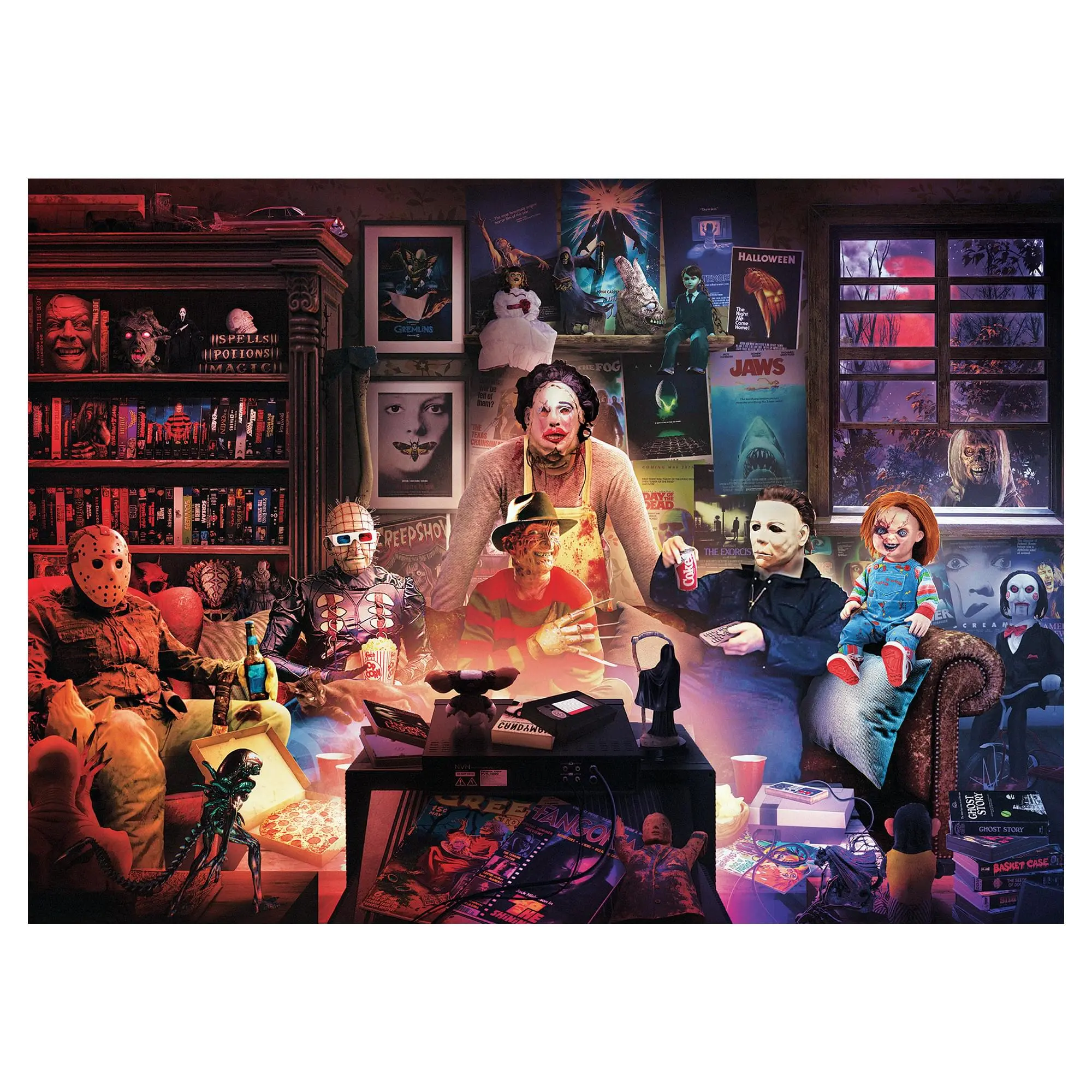 Horror Night Watch Party 1000-Piece Jigsaw Puzzle Game by Rachid Lotf, Interlocking Jigsaw Kit, Board Game for Puzzle Enthusiasts, Gift Ideas For Kids