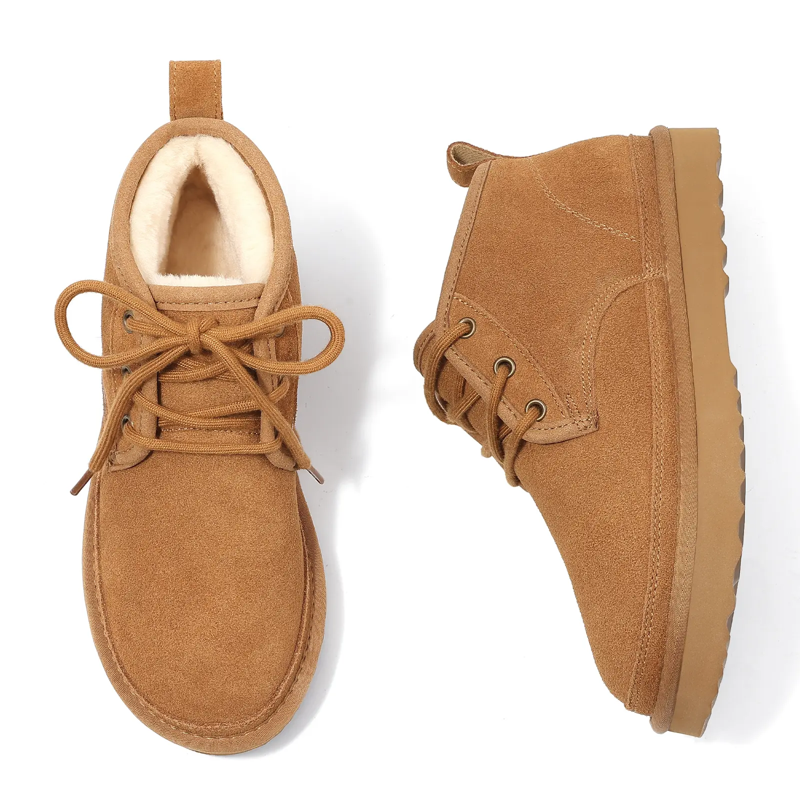 【Litfun】 Women's Chic Retro Suede Ankle Chukka Snow Boots, 100% Genuine Leather Footwear, Water-Resistant Upper, Faux Fur Lined, Warm Cushioned Non-Slip Rubber Sole, Lace-Up Round Toe Winter Indoor-Outdoor Shoes