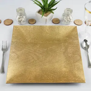 6-Pack Acrylic Charger Plates 12" Square Gold with Embossed Wood Grain - Boho Chic Dinner Party Decor Charger Tableware