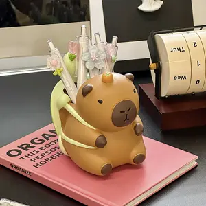 Cute Capybara With Turtle Backpack Pen Holder Organizer, Desk Decor for Students, Office, Home, Lightweight Decoration for Birthday, Cartoon Character, Smooth Finish, Decorative Accessory, Office Workers, Valentine's Day gift, Office Desk Accessories