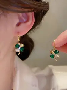 Elegant Rhinestone Four-Leaf Clover Earrings Set, Girls' Fashion Jewelry, Daily Wear Accessories, Perfect Birthday Gift