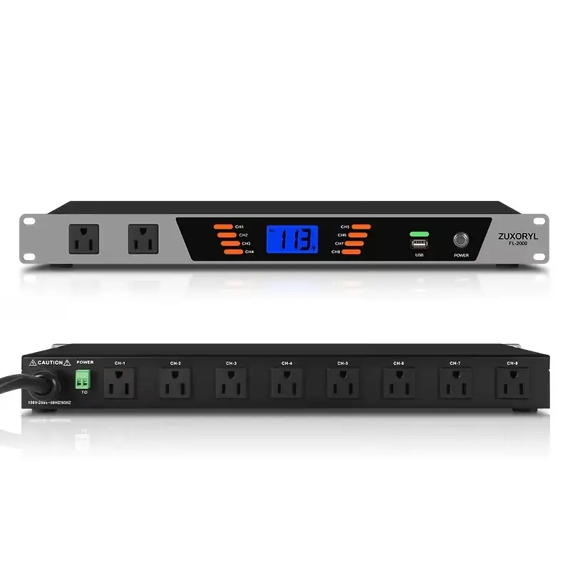 10-Way Rack Mount Power Conditioner & Sequencer, 2000W 13A Professional Audio Power Controller Equipment with Voltage Display, Surge Protector for Home Theater, Studio