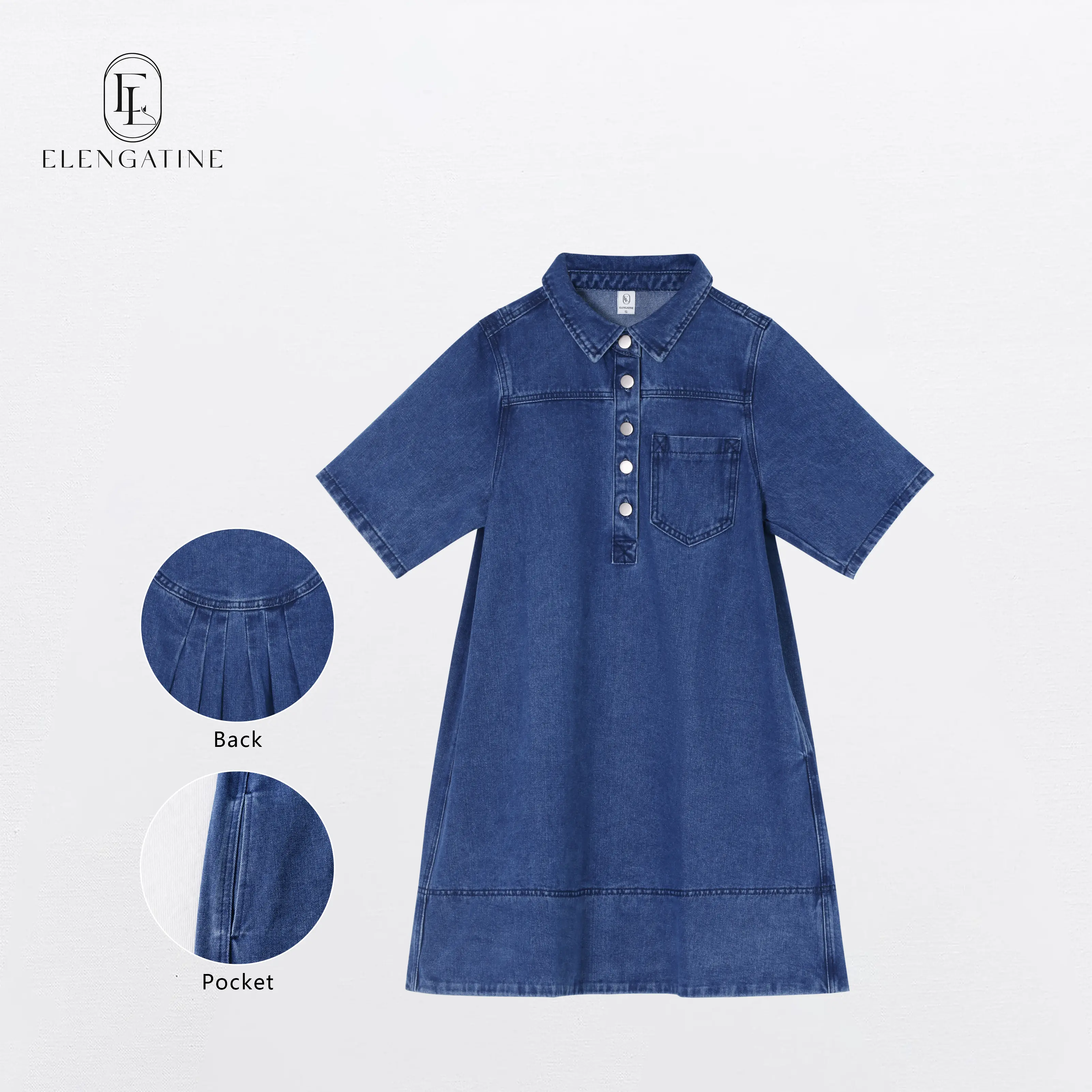dark blue button short-sleeved style