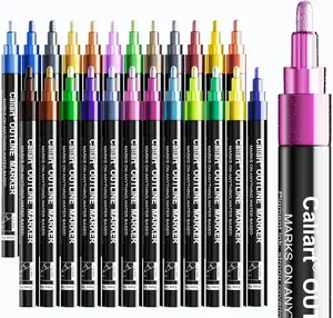 Caliart Official Outline Markers Set 12/24/36Colors Shimmer Glitter Metallic Pens Double Line Marker Set for Drawing Coloring Card Making Journaling Notebook DIY Crafts Art Supplies Craft Supplies Gifts for Teens Adults