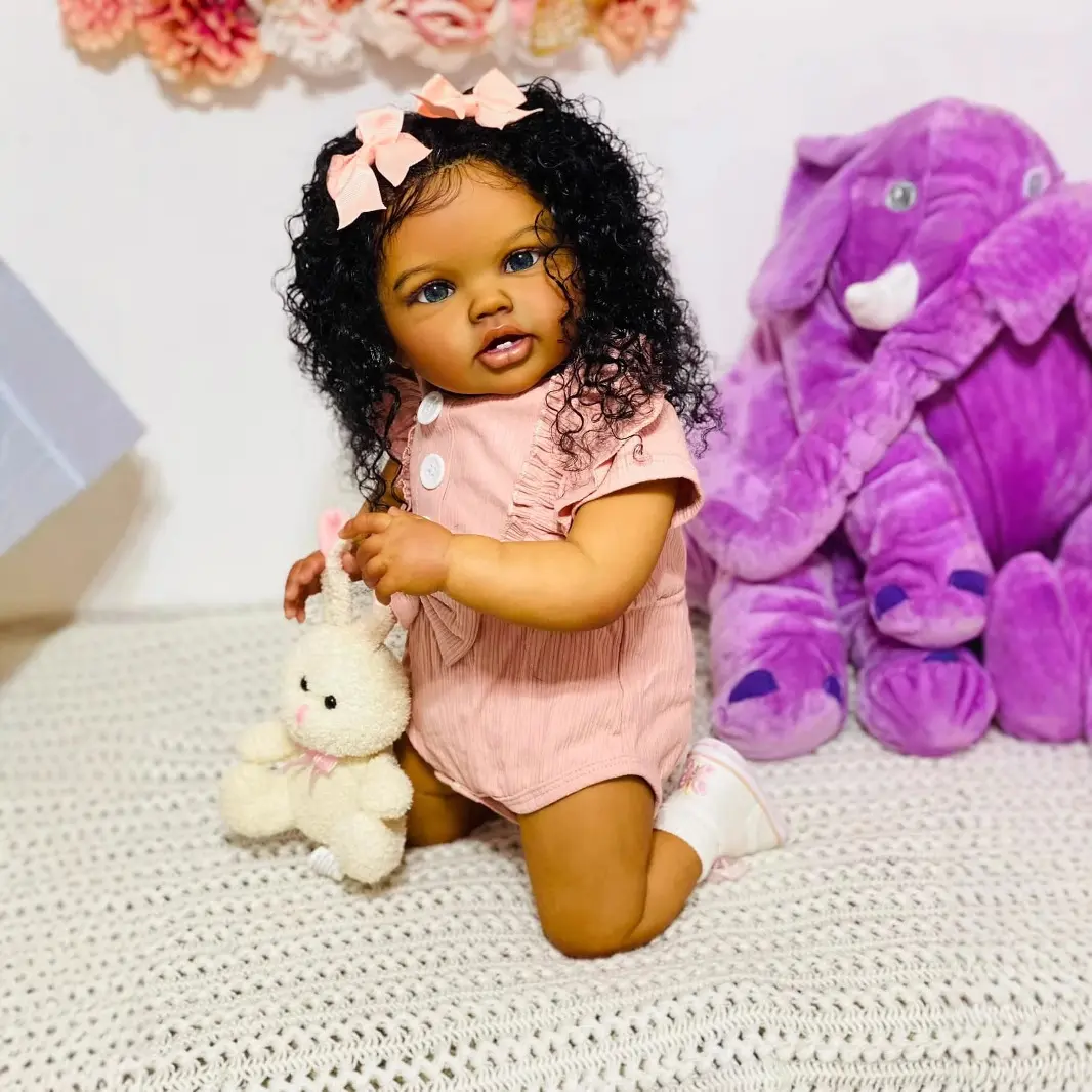 24-Inch Lottie African American Reborn Awake Doll - Rooted Curly Hair, Soft Body, Pink Outfit, Cute Collectible Real Life Doll, Soft Cuddly Gift with Accessories for Kids Collectors, Collectible Dolls, Cute Dolls