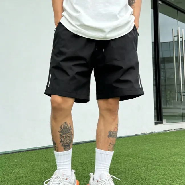 Men’s Dry Fit Adjustable Athletic Shorts 1-Pack - Menswear Activewear Essential Summer Quick-Dry Casual Bottoms with Elastic Waistband, Drawstring, Zippered Pockets for Home Wear, Casual Outings
