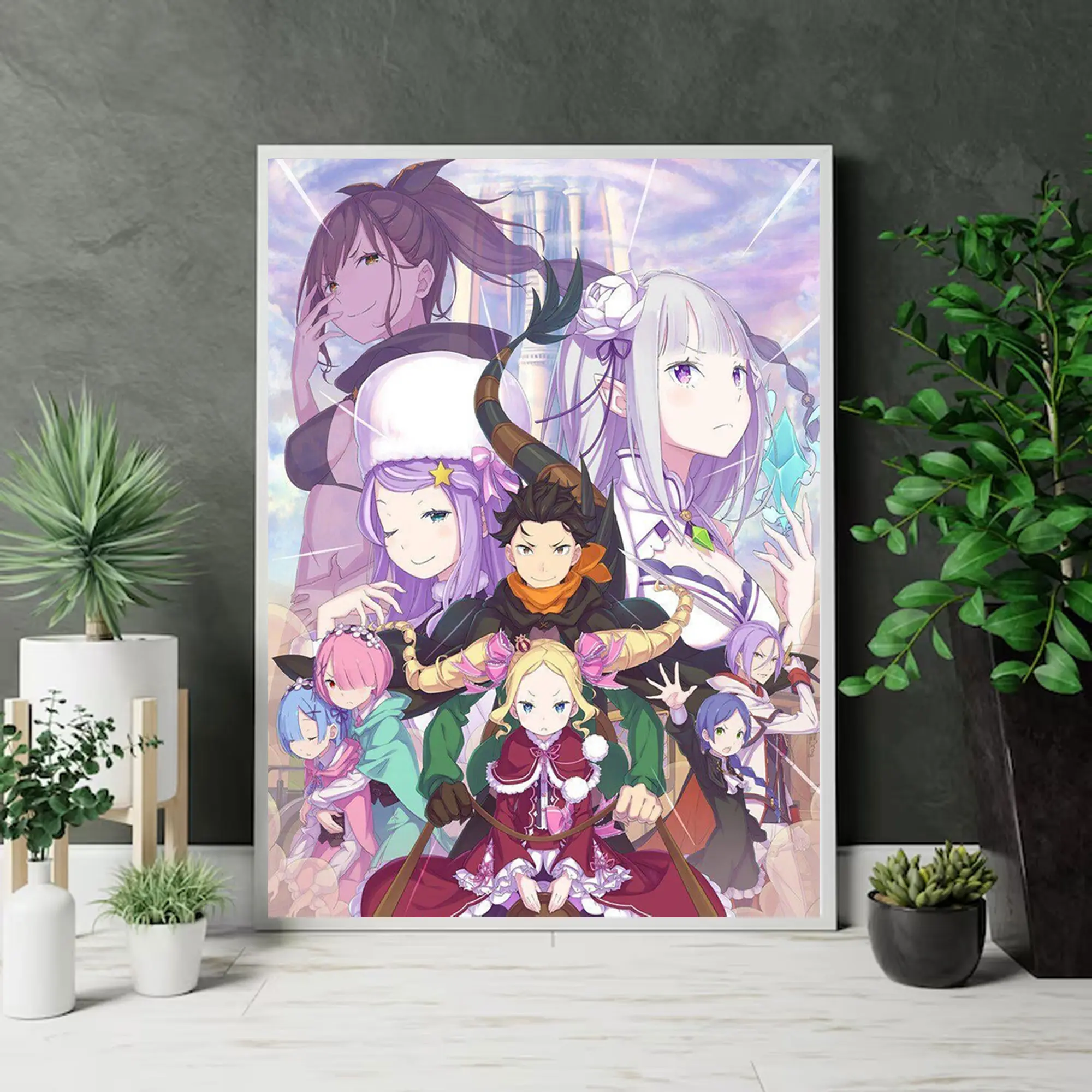 NO FRAME - Re:ZERO Starting Life in Another World Cast Anime Poster, Subaru Emilia Rem Wall Art, Otaku Bedroom Decor, Gift for Fans