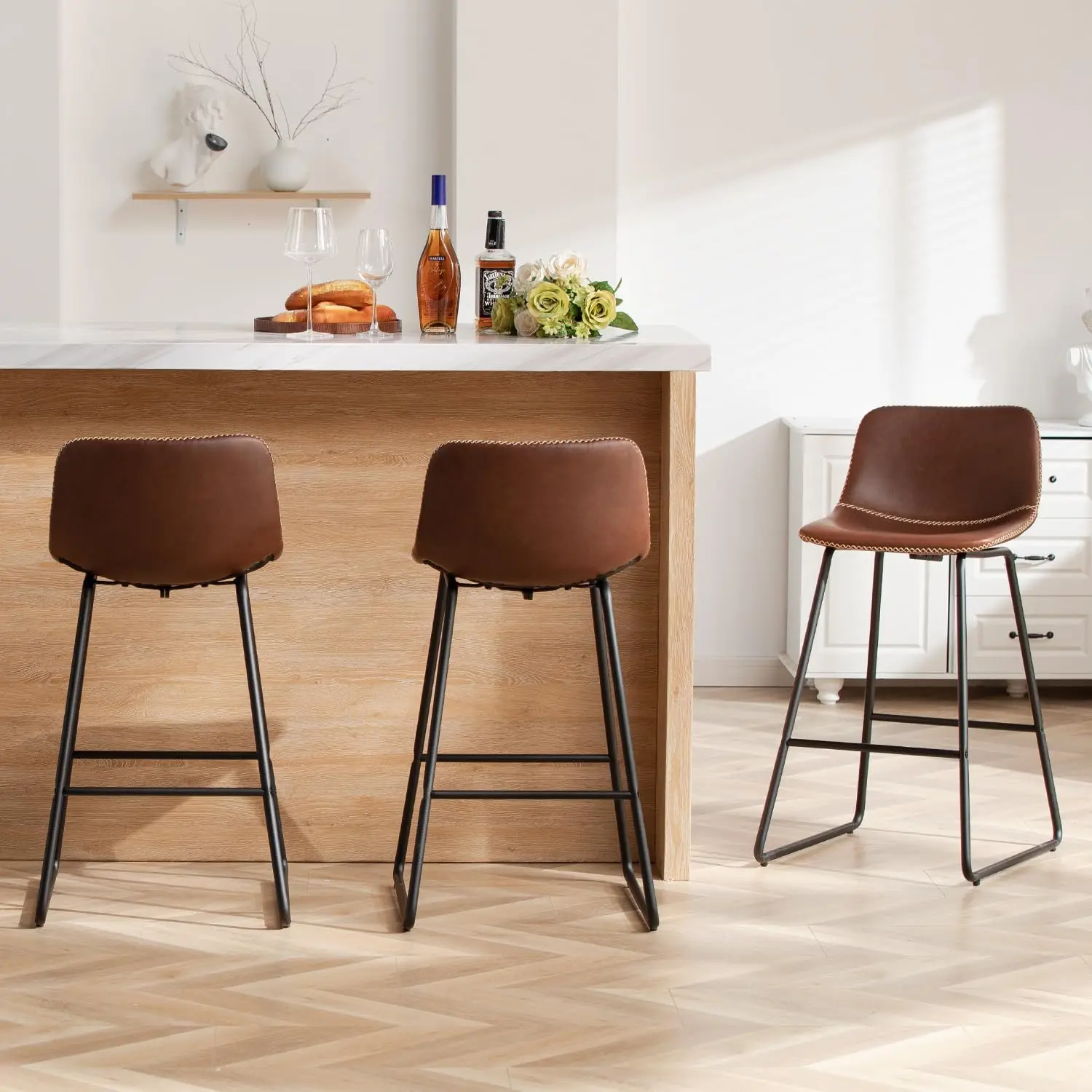FIRAVOE Modern Artificial Leather 26" Height Counter Height Barstools Set - Indoor Furniture Barstool with Metal Legs, High-Density Foam Soft Backrest, High Capacity, Easy Assembly, Artificial Leather Barstools,dorm essentials,home decor