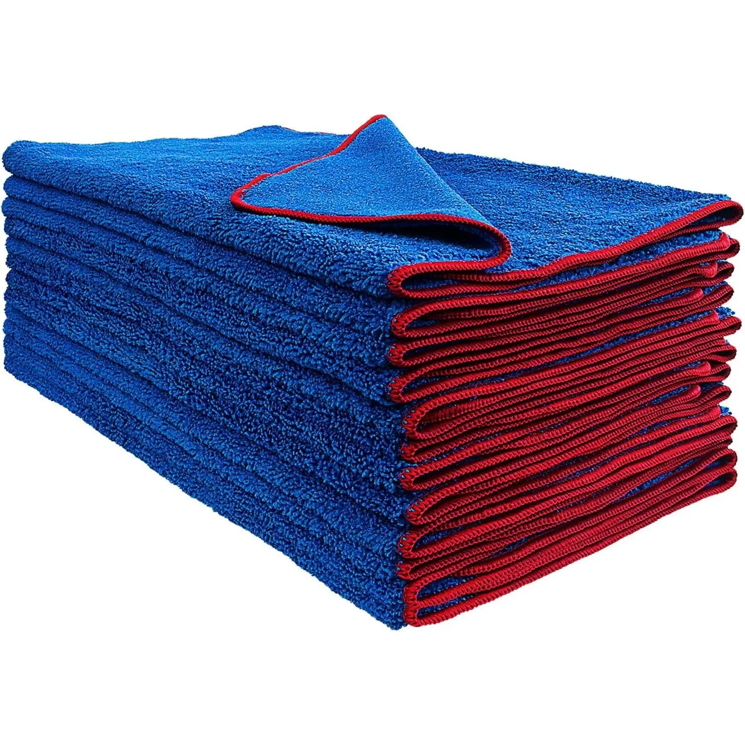 400 GSM Microfiber Towels with Red Trim, All-Purpose Terry Weave Cleaning Cloths for Auto, Home, Boat, Scratch-Free & Reusable, 16x24 Inches, 12-Pack