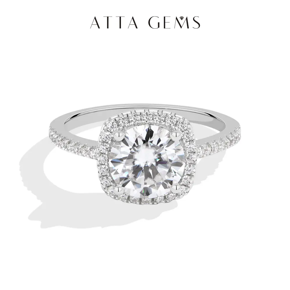 ATTAGEMS D-VVS1 Color Round Cut 2CT Lab-Grown Moissanite Ring - 925 Sterling Silver Prong-Set Classic R412, Women's Moissanite Jewelry for Adults' Birthday Engagement Anniversary Gift with Certificate