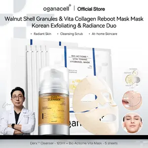 Oganacell DERX Deep Pore Cleansing & Repair Set | Walnut Granule Powder, Blackhead Removal, Amino Acid Cleanser, Gentle Cleansing | Glass Skin Collagen Gel Mask (5 sheets), Skin Repair, Korean Skincare