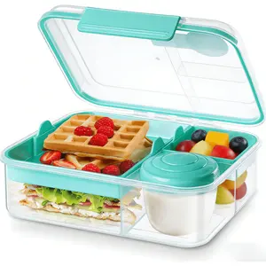 Adult Plastic Bento Box with Handle - 1.65L Portable Food Container for Work, Picnic - Kitchen Preserving Container Kit for On-the-Go Use deli