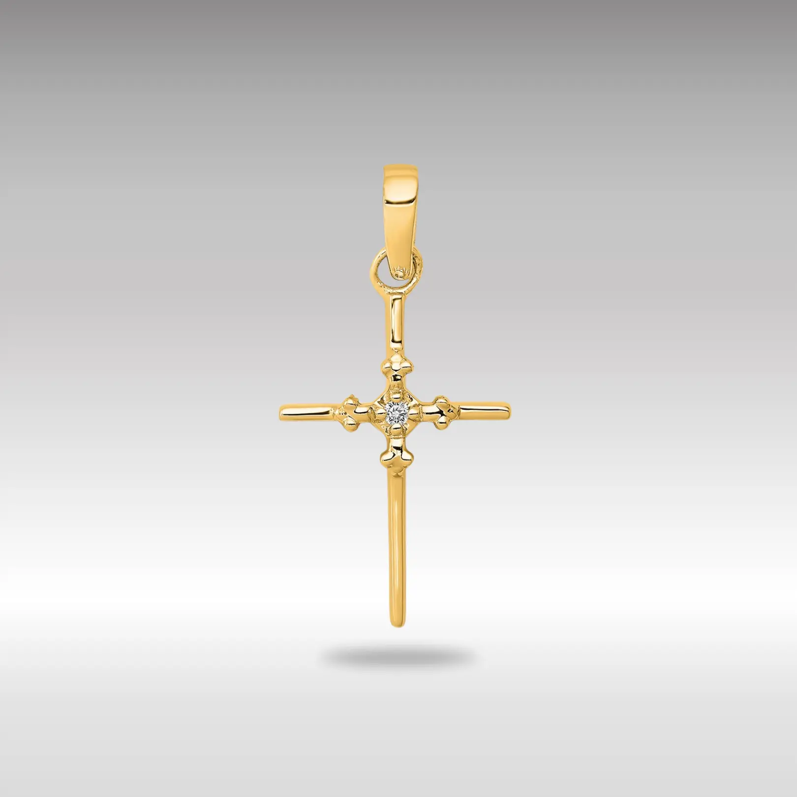 14K Gold 0.01ct. Diamond Polished Budded Small Cross Pendant - Model PM5022-001-YA