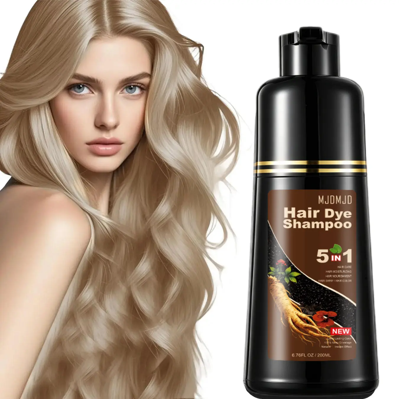 Natural Blonde Brown 5-IN-1 Golden Hair Dye Shampoo 200ml, Colors in 10-15 Mins, 100% Coverage for All Hair Types (Blonde Brown)，Haircare