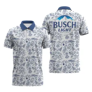 Busch Light Doodle Art Polo Shirt, Short Sleeve Polo Shirt, Golf Shirt, Casual Polo Tee, Classic Shirt for Men, Sport & Casual Wear