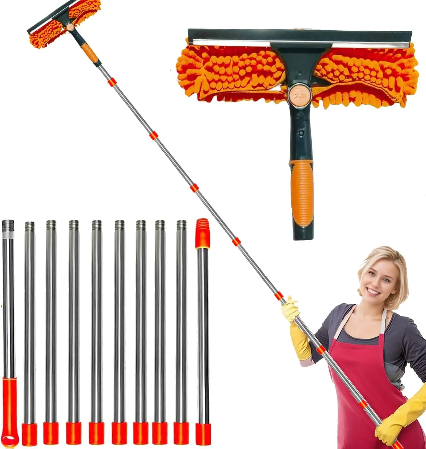 "2-in-1 Squeegee Window Cleaner Kit – 3-14 ft Extension Pole for Indoor & Outdoor Glass Cleaning, High Window Washing Tool" Long Handle Wall Mop