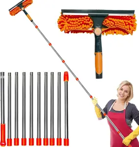 "2-in-1 Squeegee Window Cleaner Kit – 3-14 ft Extension Pole for Indoor & Outdoor Glass Cleaning, High Window Washing Tool" Long Handle Wall Mop