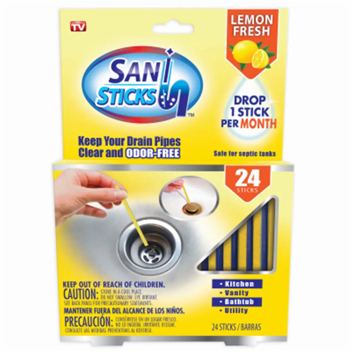 Sani Sticks Lemon Concentrated Drain Sticks Box - Monthly Anti-Clogging Remover & Deodorizer, Drop-In Cleaning Treatment for Household Sinks, Hunting & Outdoor Leisure Gear Maintenance, Drain Clog Remover, Household Cleaning, Deodorizing, Monthly Drop, Cl