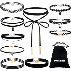 10PCS Black Choker Necklaces with A Stroage Bag for Women