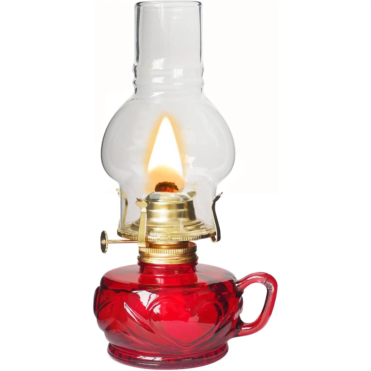 Large Rustic Kerosene Lamp Lantern Chamber Antique Oil Lamps for Indoor Use Home Decor Lighting Vintage Glass Clear (Red)