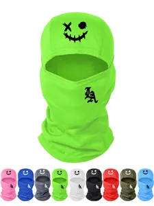 Neutral Letter & Smiley Face Printed Full Balaclava Hat, Face Mask, Headgear, Outdoor Hiking Cycling Skiing, Fitted Casual Style, All Seasons