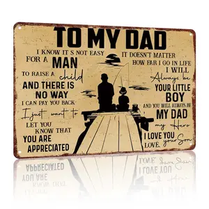 "To My Dad - You're My Hero" Fishing Theme Aluminum Metal Sign - 12x8in Father's Day Gift Decor for Man Cave, Home Homedecor Wall Fathersdaygift Daddecor Homeoffices Hanging Vintageinspired Wallmetalplaque