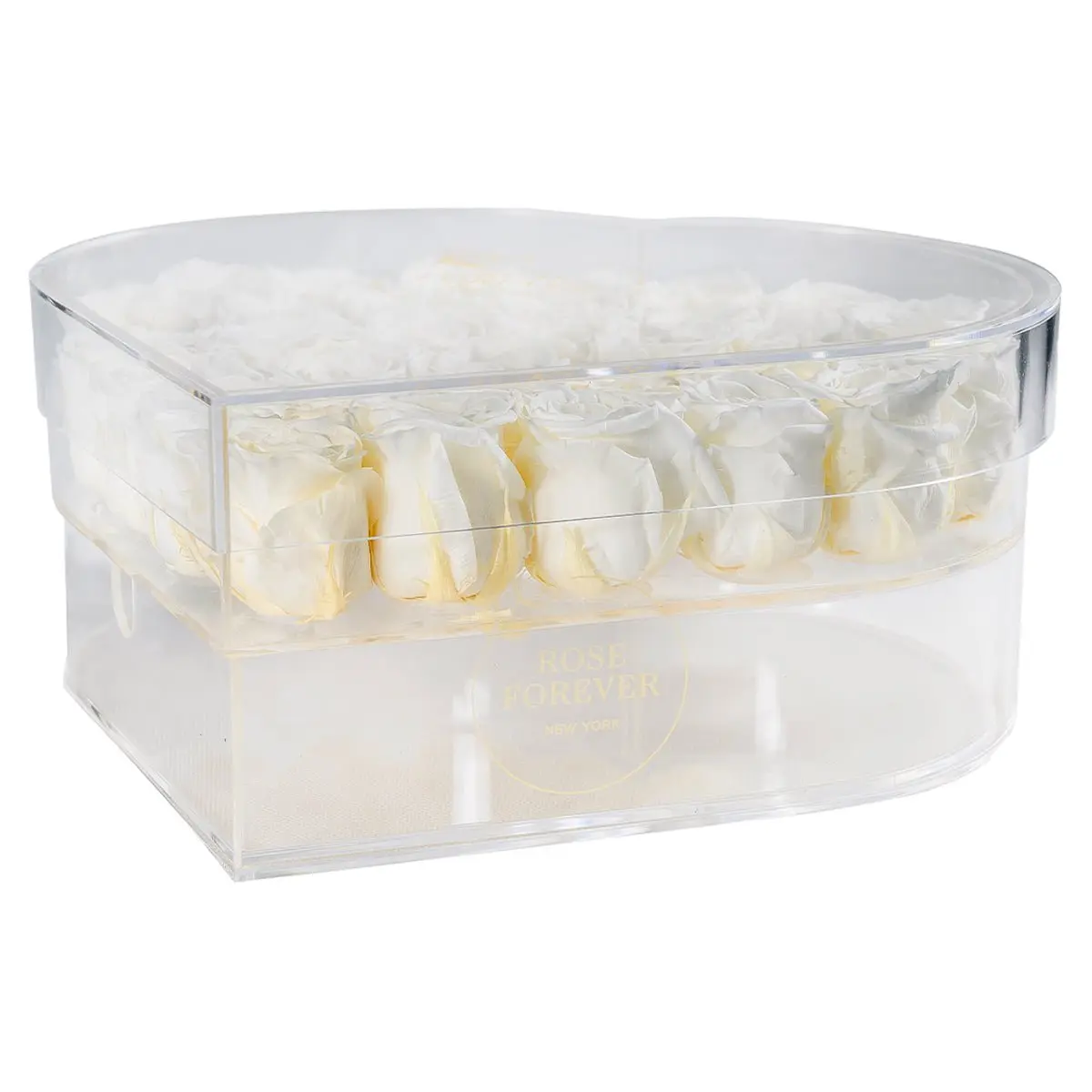 35 Ivory Roses in Crystal Heart Box - Heart Flowers Decorative Flower Bouquet Rose Forever Heart Shaped Roses Birthday Anniversary Girlfriend Gift Preserved Roses Valentine's Day Gift