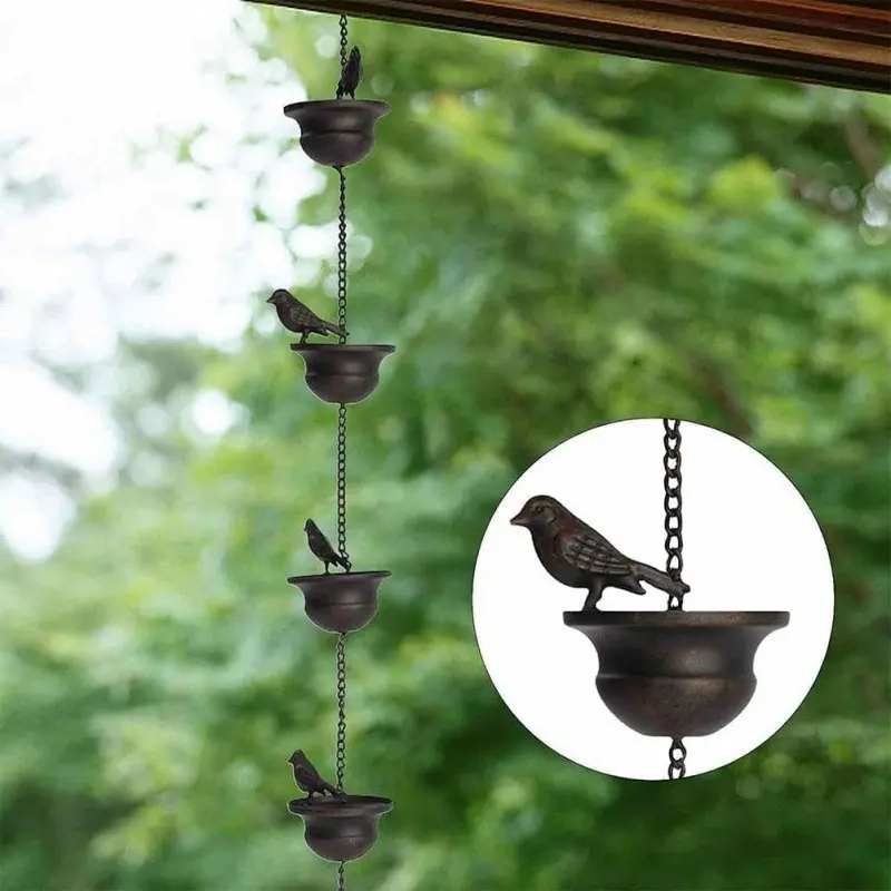 Set of 8 Bird Cups Rain Chain Decorative Metal Water Collection Chain, Roof Rain Gutter Replacement, Garden Decoration, Garden Accessories, Wind Chimes, Garden Sculptures And Decor