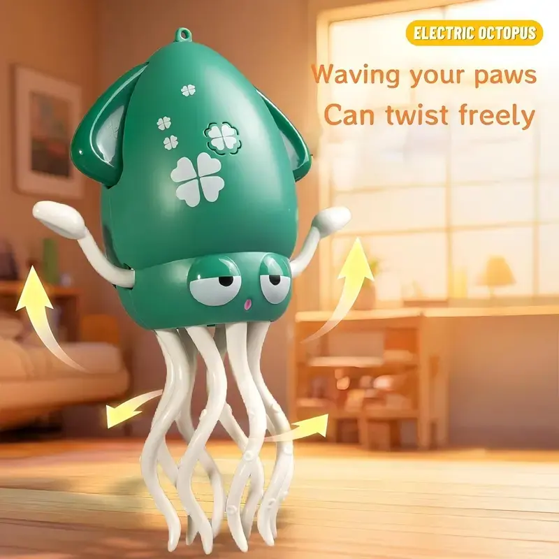 Electric Crawling Octopus Toy with LED Lights & Music,Crazy 8-Leg Action Octopus with Smart Obstacle Avoidance,Toddler Toys for Interactive Fun Gifts Sensory Newborn Cute,Available in Yellow and Green
