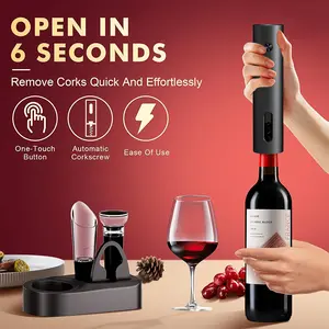 Rechargeable Electric Wine Opener Set with Foil Cutter, Vacuum Cap, Pourer and Stand, Perfect for Parties, Weddings, Christmas Gifts