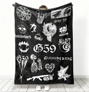 Suicideboys G59 Records Collage Fleece Blanket Hip Hop Rap Themed Soft Cozy Throw with Iconic Suicideboys & Grey59 Graphics for Fans