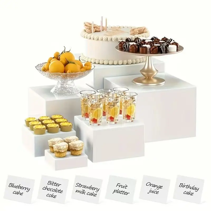 6Pcs Clear Acrylic Boxes for Display Food Risers Buffet Table Party Cupcake Candy Dessert Acrylic Nesting Risers with Hollow Bottoms for Cube Boxes and Plates