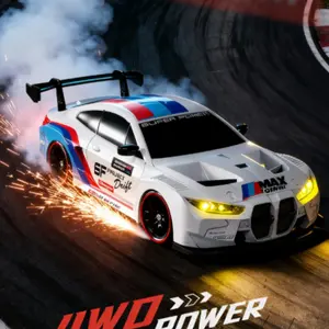 1:24 Scale High-Speed Remote Control Drift Car with Lights, Realistic Design, 2.4Ghz Remote control Racing Car, RC Stunt Car, RC Model Car, RC Vehicle, Birthday Gifts, with Drifting Wheels and 2 Rechargeable Batteries