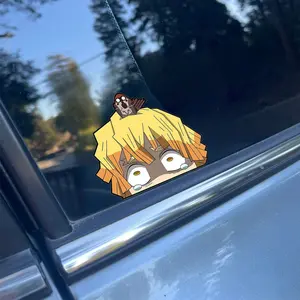 1PC Anime Whimsical Character Car Sticker, Car Decals, Sticker For Cars | For Car Windows, Bodies, Demon Slayer Zenitsu + Sparrow Decor, Turn Your Ride into Anime Playful Vibe, Bring Anime Eye-Catching Presence to Trips
