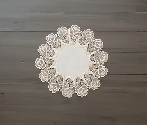 Linens Art And Things - Beige Rose Lace Doily ( 11"/ 15" Round)