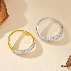 A stackable S925 sterling silver ring with classic geometric elements, featuring a simple and unique design with micro-set moissanite stones.Suitable as a gift for couples, wedding present, or holiday gift