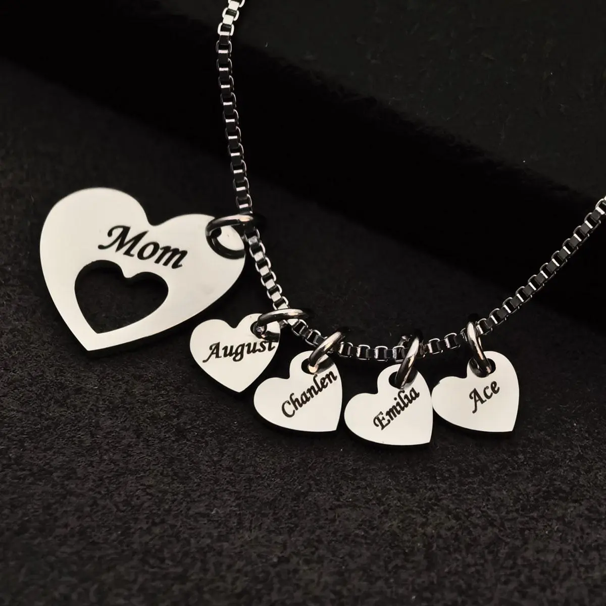 AS1988 Personalized Engraved Name Love Pendant Stainless Steel Custom Multi-name Necklace Holiday Birthday Gift for Mom