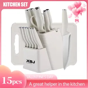 15-Piece Stainless Steel Kitchen Knife Set – Including Practical Tools Like Knives and Scissors, Equipped with a Knife Block for Storage, an Essential Food Cutting Tool Set for Modern Homes. Utensils Kitchenware